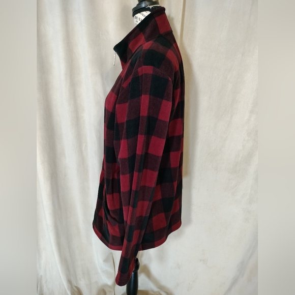 EUC! Denim & Co Red & Black Buffalo Plaid Fleece Jacket. Size L - Picture 4 of 7